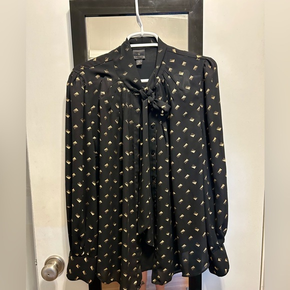 Worthington Tops - Worthington Sheer Blouse with Gold Diamond Patterns & Tie Women’s XL